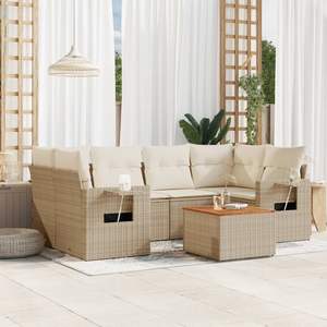 Ensemble de canapé de jardin 7 pièces à pieds réglables en rotin PE beige, mobilier d'extérieur confortable et élégant - Product Image 1