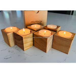 Candelabros de madera hechos a mano Decoración rústica para el hogar para mesa o repisa - Product Image 4