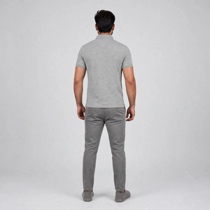 Men's Gray Cotton <b>Shirt</b> <b>Half</b> Sleeve <b>Button</b> Front Logo Casual Breathable Knitted Fabric 180g Regular Fit Customized Brand - Product Image 3