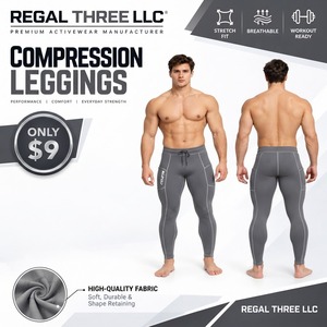 <b>Mens</b> <b>Compression</b> <b>Leggings</b> Breathable Workout Tights Drawstring Waist Base Layer Gym Pants Custom Logo Print Slim Fitness <b>Legging</b> - Product Image 1