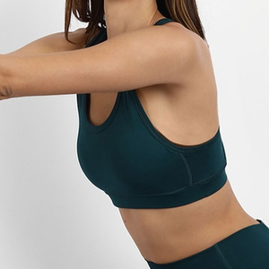 Seamless Racerback Sports Bra Women Dark Green Scoop <b>Neck</b> <b>Light</b> Support Yoga Workout Breathable Stretchable Spandex/Nylon Button - Product Image 2