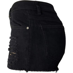 Tie Side Distressed Denim Shorts Women Drawstring Hem High <b>Waist</b> Ripped Raw Edge Summer Adjustable <b>Jean</b> Bottoms - Product Image 2