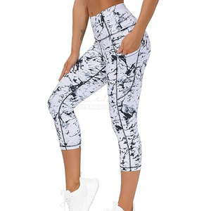 Wholesale Women's Solid <b>Wine</b> Red Capris High Waist Quick Dry Workout Pants with Custom Logo for Gym Use OEM Service - Product Image 6