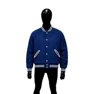 Molde de Chaqueta Universitaria Azul, Vista Frontal, Chaqueta Bomber Premium en Blanco, Plantilla Realista para Diseño de Ropa por Sublimación, Alta Resolución - Product Image 1
