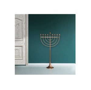Modern <b>Tall</b> Gold Metal Menorah <b>Candle</b> Holder Hanukkah Decorative Floor Standing Elegant Home Display Stand - Product Image 1