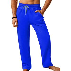 Pantalon de survêtement en tricot vert pour homme, taille élastique avec cordon de serrage, décontracté, léger, respirant, pantalon d'été avec poches latérales - Product Image 4
