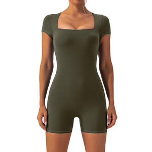 Conjunto de Yoga de 1 Pieza de Secado Rápido, Spandex y Nailon Sólidos, con Logotipo Personalizado, Ropa Deportiva, Shorts de Fitness Sin Costuras, Jumpsuit Deportivo, Body de Yoga - Product Image 3