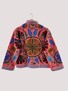 Chaqueta de Terciopelo con Bordado Floral a Mano, Cuello Mandarín, Manga Larga, Talla Grande, Estilo Prairie Chic para Mujer, Primavera - Product Image 3