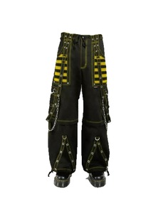 Pantalon noir pour homme style punk, rayures multicolores, chaînes, plusieurs poches, fermeture élastique à glissière, été, haute qualité, 100% coton - Product Image 1