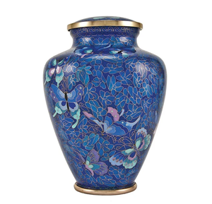 Urna Funeraria de Metal con Adhesivo de Flor Azul para Cenizas Humanas de Adultos, Estilo Americano/Europeo - Product Image 1