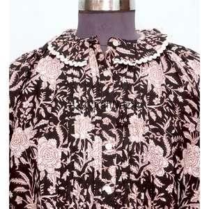 Chemisier pour femme indien 100% coton pur fait main, tissu de haute qualité, imprimé floral, été, printemps, décontracté, bureau, femme élégante - Product Image 3