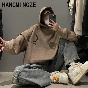 Sweat-shirt à capuche gris délavé pour homme, coupe classique, imprimé streetwear, pull-over décontracté d'hiver, 100% coton, doublure en polaire - Product Image 4