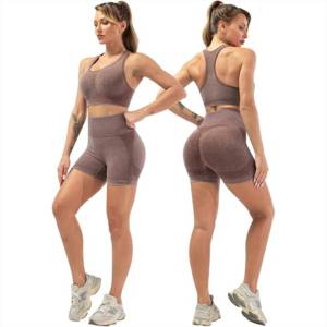 Nouvel ensemble de vêtements de sport tendance pour femmes, en tissu à séchage rapide, sans manches, taille haute, prix de gros, ensemble de leggings - Product Image 4