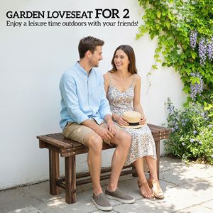 Panca da Giardino in Legno Carbonizzato da Esterno da 90 cm, 2 Posti con Ripiano Contenitore, Panche da Patio - Product Image 4