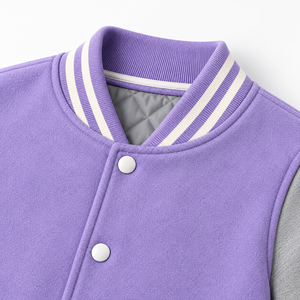 เสื้อแจ็คเก็ตวาร์ซิตี้สีม่วงแบบยูนิเซ็กซ์ ผ้าขนสัตว์ปักลาย ระบายอากาศได้ดี แขนเสื้อสีเทา ปกคอพับ ติดกระดุม สวมใส่สบายๆ ในฤดูใบไม้ร่วง - Product Image 5