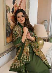 Women's Green Cotton Ankle-Length Traditional Regular Fit Digital Print Embroidery Quick Dry <b>Dress</b> Casual Wear Spring Summer - Product Image 2