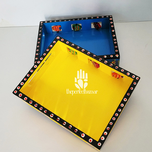 Theperfectbazaar Handcrafted Wooden Handpainted <b>Coffee</b> <b>Table</b> Tray (9x7 Inch) with 3D Animals Hanging Design Multi-Functional - Product Image 4