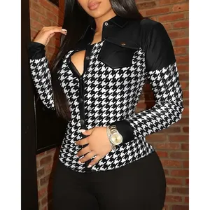 Chaqueta elegante de cuero PU para mujer de talla grande, chaqueta informal con bolsillo y botón de solapa con estampado de Color sólido a la moda - Product Image 5