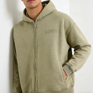 High Quality Acid Wash Zip Hoodie for Men Wholesale Streetwear Heavyweight Oversized Vintage Hooded Crop Hoodie - Product Image 5