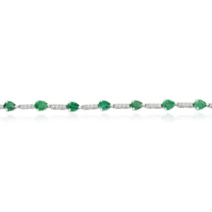 Bracelet tennis empilable en or blanc massif 14 carats, design simple, émeraudes zambiennes et diamants, pour unisexe, usage quotidien, bijoux en gros - Product Image 3