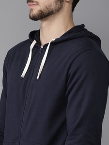Sudadera con Capucha Azul Marino para Hombre, Corte Regular, Informal, de Algodón Tejido, con Cierre y Bolsillo, para Otoño - Product Image 3