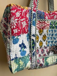 Multi Coloured Quilted <b>Patchwork</b> Travel Duffle <b>Bag</b> Premium Luxury <b>Bags</b> Made in India Product From Indian Manufacturer - Product Image 5