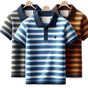 เสื้อโปโลผ้าฝ้ายลายทางสำหรับเด็กผู้ชายเสื้อโปโลมีกระดุมปกเสื้อคอกลมแขนสั้นสำหรับ100% ดีไซน์ใหม่ - Product Image 2
