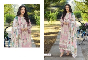Salwar Kameez en coton pour femmes, broderie florale, détails en dentelle, coupe midi, ajustement régulier, séchage rapide, tenue traditionnelle indienne pakistanaise pour les fêtes - Product Image 5