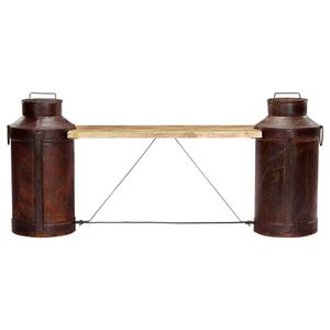 Banc en bois de manguier massif et fer recyclé, design bouteille de lait brun naturel, pour mobilier de salle à manger - Product Image 2
