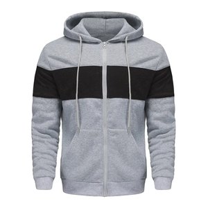 เสื้อฮู้ดดี้สีดำใหม่ บริการ OEM กำลังเป็นที่นิยม เสื้อฮู้ดซิปสีเทาสำหรับผู้ชาย แขนเสื้อแบบแร็กแลน สีพื้น ทรงลำลอง ใส่สบาย - Product Image 1