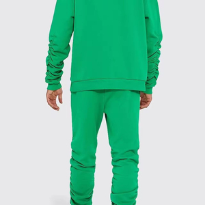 Ensemble de survêtement sportif vert uni pour homme, sweat-shirt à capuche décontracté à manches longues, pantalon de jogging à taille élastique et poignets côtelés - Product Image 4