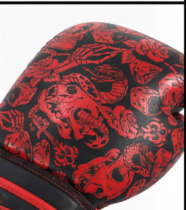 Guantes de Boxeo con Estampado de Calavera y Rosas Góticas, Negros y Rojos, de Cuero PU, para Muay Thai, Kickboxing, Entrenamiento y Sparring - Product Image 4
