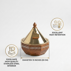 Luxury Ramadan Wooden Hotpot <b>Buffet</b> Set Premium Brass Conical Lid Food <b>Warmer</b> with Mother of Pearl Inlay Casserole Set Bulk - Product Image 4