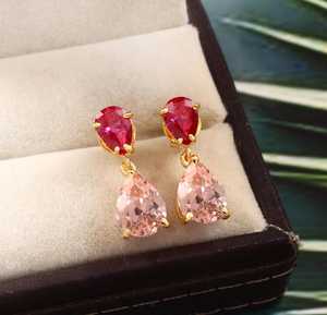 Pendientes de zafiro y rubí, plata de ley 925, chapado en oro de 14 quilates, pendientes de pera, joyería fina para mujer, regalo - Product Image 1