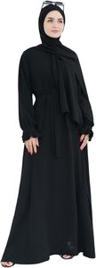 Women Black <b>Abaya</b> Long Sleeve Floor Length Modest Dress Solid Color High Neck Loose Fit Daily Wear Middle East Style - Product Image 6