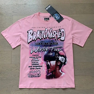 Camiseta de Manga Corta para Hombre, Estampado de Serigrafía Pink Brainwashed World Tour, Estilo Urbano, Cuello Redondo, Corte Regular, 100% Algodón - Product Image 1