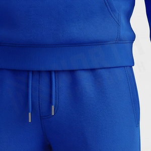 Men's Blue Hooded <b>Tracksuit</b> Full Sleeve Solid Color Casual Sportswear With Front Logo Print Breathable Polyester Material - Product Image 5