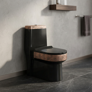 WC monobloc en céramique noir doré de luxe avec chasse d'eau siphonique pour la décoration de salle de bain d'hôtel de style arabe - Product Image 2
