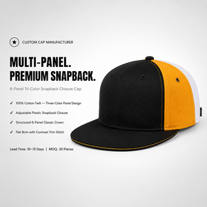 Gorra Unisex de 6 Paneles con Cierre a Presión, Diseño Color Block Negro, Dorado y Blanco, Estilo Urbano, Ajustable, Cierre Magnético, Material de Lona - Product Image 6