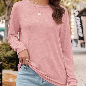 เสื้อยืดแขนยาวคอกลมผ้าฝ้ายเนื้อนุ่มใส่สบายสำหรับผู้หญิง - Product Image 5