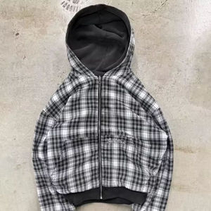 Sudadera con capucha a cuadros vintage con diseño personalizado con cremallera, doble capa, franela en el interior y algodón French Terry en el exterior - Product Image 1