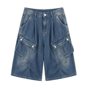 Shorts en jean unisexe OEM, coupe ample et décontractée, tissu délavé, style vintage streetwear, ourlet brut, taille mi-haute, poches amples, 100% denim - Product Image 1