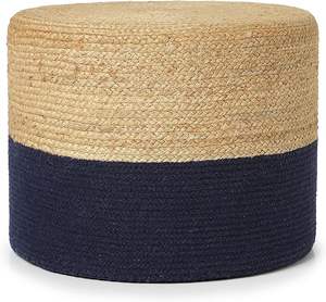 Meilleur prix Pouf rond en jute, tabouret de sol, pouf artisanal indien pour salon et hôtel, console avec incrustations en os - Product Image 1