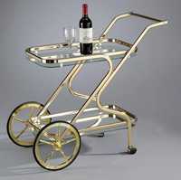 Chariot de bar en verre en forme de Z, doré et luxueux, avec grandes roues de chariot, chariot à vin roulant à 2 niveaux, élégant chariot de service pour boissons, idéal pour les hôtels