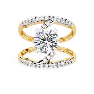 Anillo Clásico de Oro de 14k con Diamante Redondo de 2 Quilates, Engaste Pavé, para Mujer, Certificado IGI, Ideal para Compromiso, Aniversario o Boda - Product Image 1