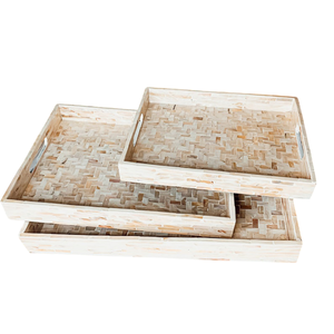 Handcrafted White Mother Of Pearl Serving Tray With Gold Leaf <b>Handles</b> Multipurpose Decorative <b>MOP</b> Tray For Home & Dining Table - Product Image 6