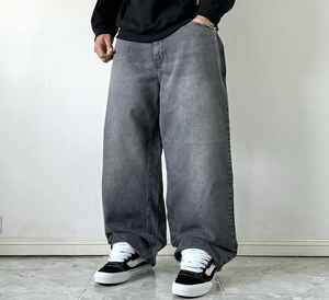 Jeans en denim streetwear d'hiver personnalisés pour femmes et hommes - Coupe ample et droite, style oversize, délavé, tendance - Product Image 5