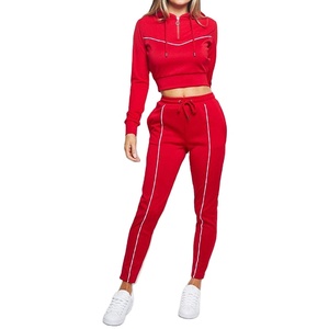 Conjuntos de chándal para correr de gimnasio 2025 para mujer personalizados 1/4 Top corto con cremallera para mujer y pantalones de cintura alta con bolsillos laterales Top de longitud corta - Product Image 1