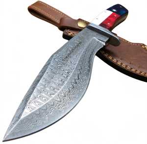 Couteau utilitaire d'extérieur en acier Damas fait main sur mesure, motif drapeau du Texas, manche en résine - Product Image 3