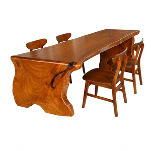 Premium Handcrafted Suar Wood Organic Live Edge Curve <b>Dining</b> <b>Table</b> <b>Set</b> With Teak Ropan Chair <b>Dining</b> Furniture for Wholesalers - Product Image 1